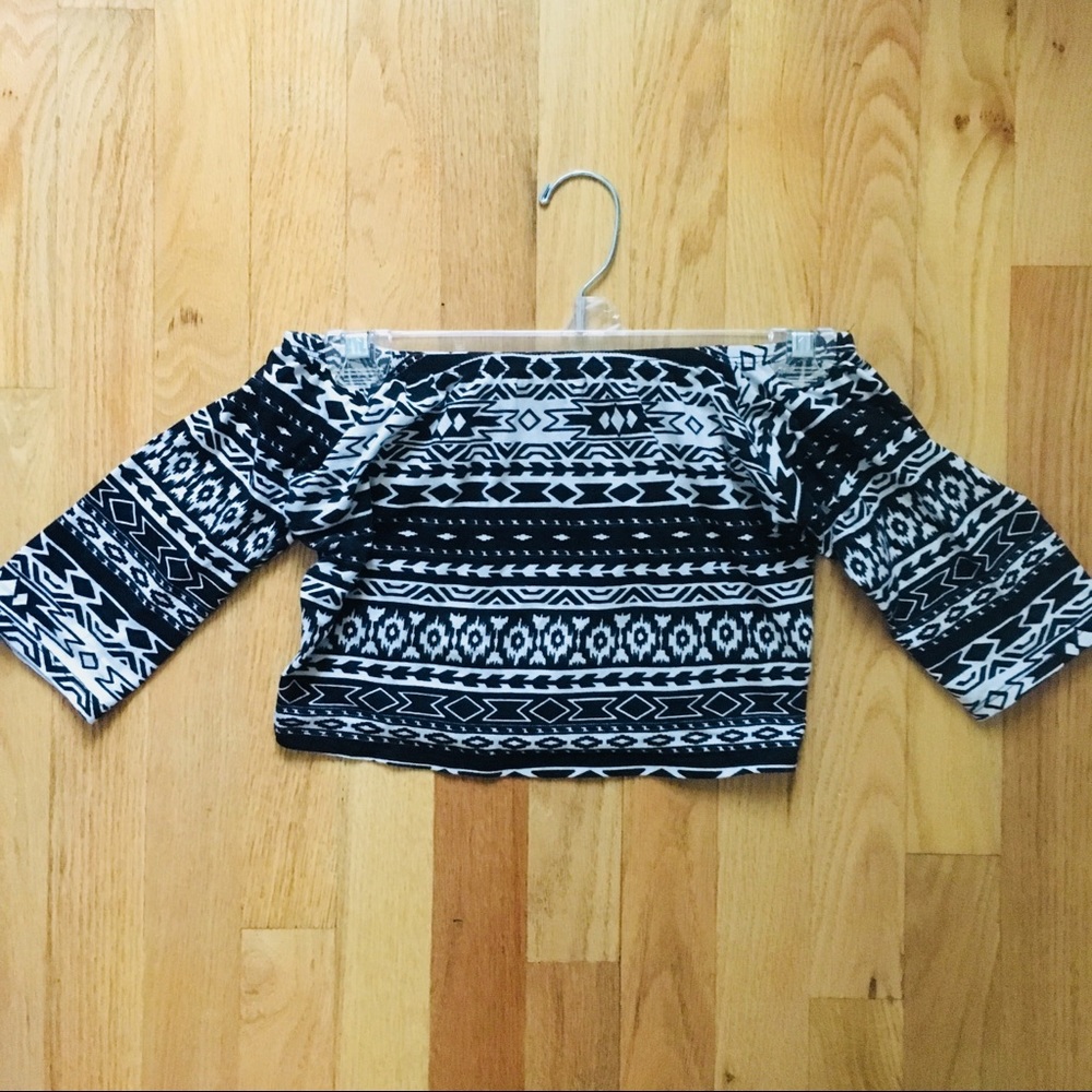 Black & White Aztec, Off-the-Shoulder Crop Top